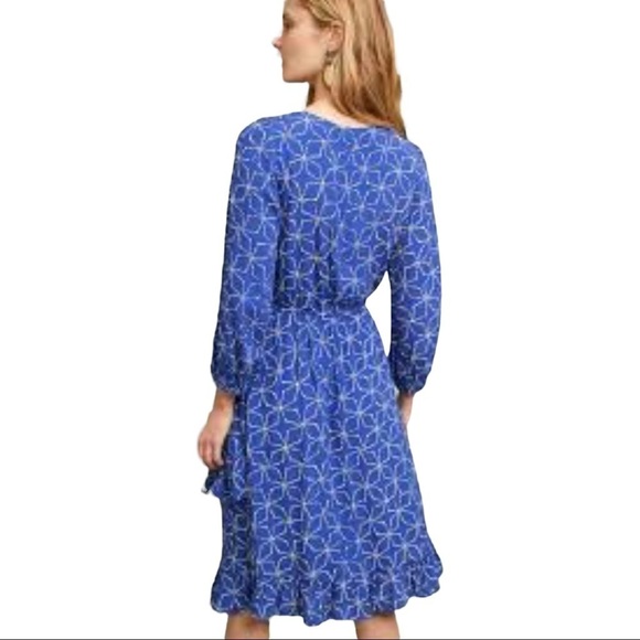 Plenty by Tracy Reese Blue Pinwheel Print Faux Wrap Asymmetrical Ruffle Dress S - Picture 2 of 10
